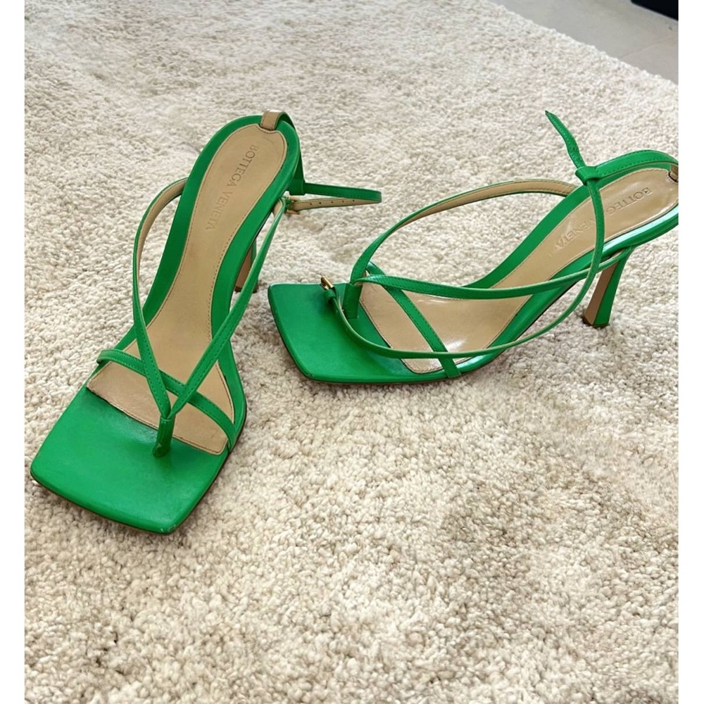 Bottega Veneta Stretch Strap Strappy Sandal Kiwi Green Heels Shoes Size 7 🥝 👡
